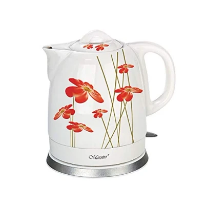 Afbeelding van Maestro MR066 Elektrische waterkoker van keramiek, bloemenpatroon, 1,5 liter, wit/rood