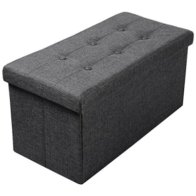 Afbeelding van WOLTU Voetenbank Opbergbank zitting van Linnen,Poef opbergkruk Opvouwbare 76x37,5x38cm,Grijs SH32dgr