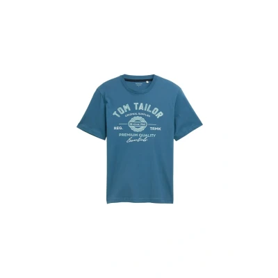 Afbeelding van TOM Tailor LOGO TEE Tshirt print, Heren, Maat: Small, Real teal blue
