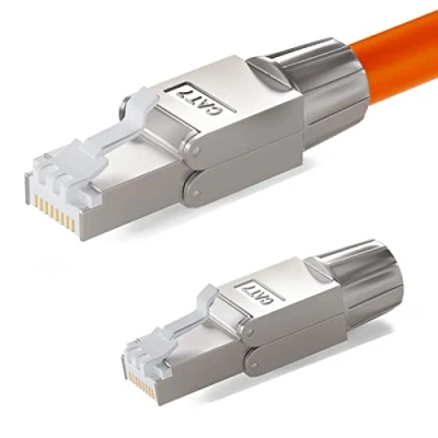 Afbeelding van hb digital Set van 2 CAT.7 RJ 45 NS 7 netwerkstekkers naar snijaansluiting (LSA) Vergulde contacten Gigabit LAN connector Gereedschapsloos krimpen voor patchkabel CAT8 CAT7 CAT6a DSL Internet STP installatiekabel