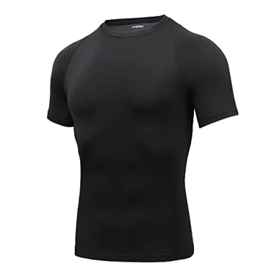 Afbeelding van AMZSPORT Compressieshirt met korte mouwen voor heren, sport, sneldrogend, Baselayer top, nieuwe generatie, 112025 zwart