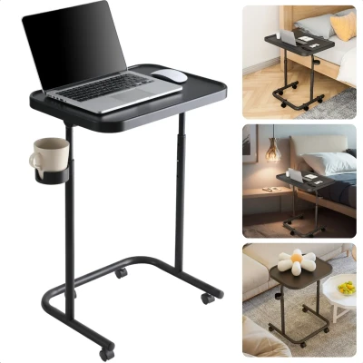 Afbeelding van Cheqo Verstelbare Bijzettafel Op Wieltjes Banktafel Koffietafel Sidetable Laptoptafel Laptop Tafel Bijzet Zwart MDF Kantelbaar