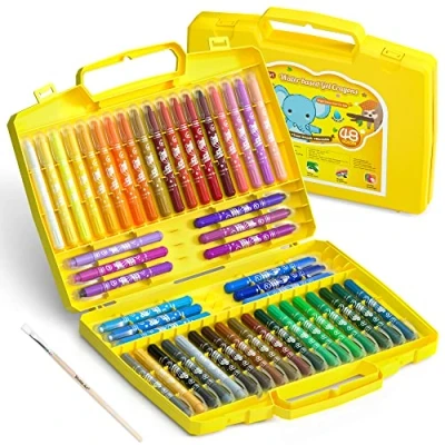 Afbeelding van Shuttle Art 48 kleuren gelpotloden, set waspotloden, wasbaar, babywaspotlood met aquarelkrijt effect, kleurpotlood voor baby&#039;s en kinderen op papier, glas, spiegel