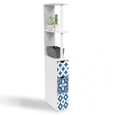 Afbeelding van IDMarket WC kast Willy van hout, 2 deuren, wit en motief cementtegels, blauw