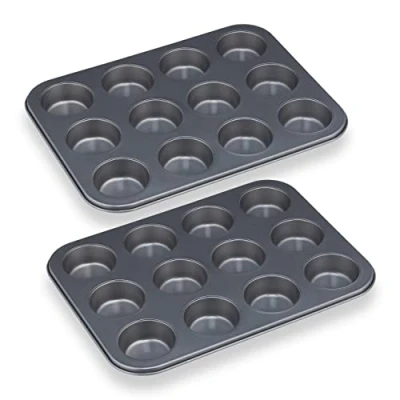 Afbeelding van Relaxdays muffinvorm 12 holtes antiaanbak muffin balkblik bakvorm muffins 2 stuks