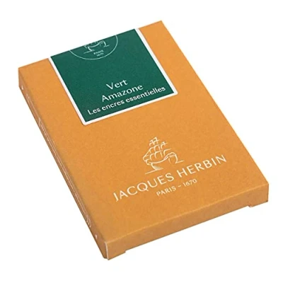 Afbeelding van Jacques Herbin 11037JT Doos met 7 grote patronen internationale maat, voor vulpen en rollerball Amazone groen. Gemaakt in Frankrijk