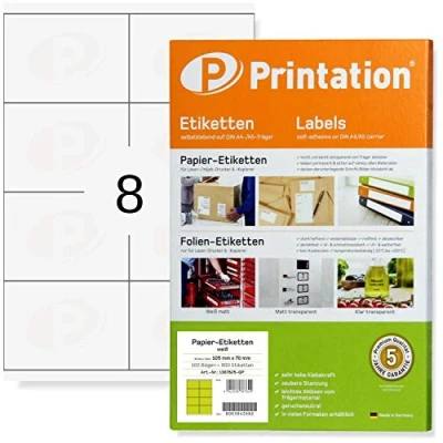 Afbeelding van Printation Universele etiketten 105 x 70 mm 800 blanco witte bedrukbare zelfklevende 100 vellen A4 2 4 8 per vel verzendetiketten A7