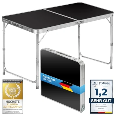 Afbeelding van Opvouwbare multifunctionele tafel campingtafel klaptafel markttafel in hoogte verstelbaar behang bijzettafel voor kamperen de tuin festivals markten en meer (Zwart: 120 X 60 Cm)