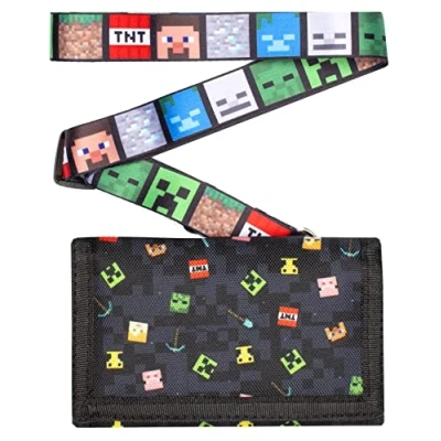 Afbeelding van Minecraft Kinderportemonnee portemonnee voor jongens en meisjes pixel videospel sleutelband Geschenke Officiële merchandising, Zwart patroon, casual,