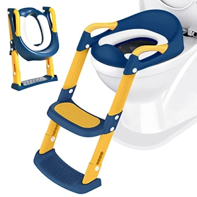 Image de Toilette Pot WC Enfant Bebe: Siege Reducteur pour Bébé Rehausseur Chaise Réducteur Toilettes avec Marche Petit Enfants de Apprentissage Siège Fille Garcon Pliable Propreté Adaptateur Bleu