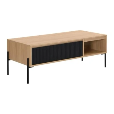 Afbeelding van Vente unique Salontafel met 1 lade en 2 vakken Zwart Naturel licht GLARODI L 120 cm x H 45 D 55