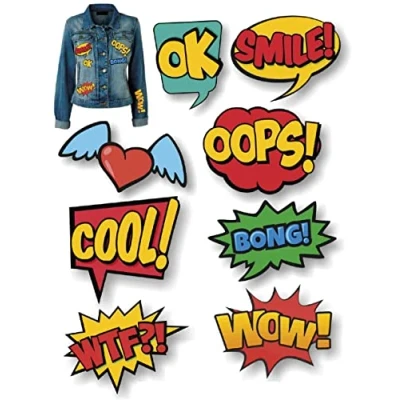 Afbeelding van 8 stuks zeefdrukpatches voor kinderen om op kleding, te strijken en repareren van broeken, jassen, truien, rugzakken enz. (Comix)