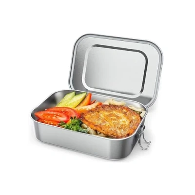 Afbeelding van OITUGG lunchbox van roestvrij staal, 550 ml, metaal voor volwassenen en kinderen, design met druksluitingen siliconen afdichtingsring, vaatwasmachinebestendig