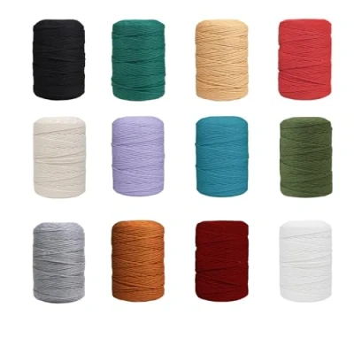 Afbeelding van DXRPO Set van 12 macramégaren, 3 mm x 30 m, katoenen touw, macramégaren voor knutselen, planten, boho decoratie