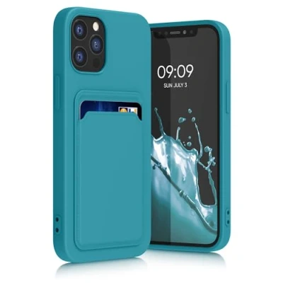 Afbeelding van kwmobile telefoonhoesje geschikt voor Apple iPhone 12 / Pro Hoesje met pasjeshouder TPU case in mat lichtblauw