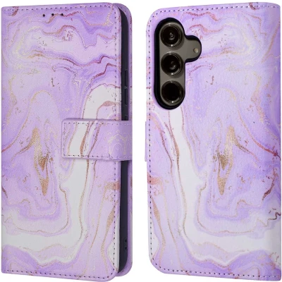 Afbeelding van iMoshion Hoesje Geschikt voor Samsung Galaxy S24 Plus Met Pasjeshouder Design Bookcase smartphone Meerkleurig / Purple Marble