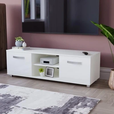Afbeelding van Vida Designs Cosmo Moderne tv kast met 2 deuren, MDF glanzend mat, woonkamermeubel, multimediakast, wit, 120 cm