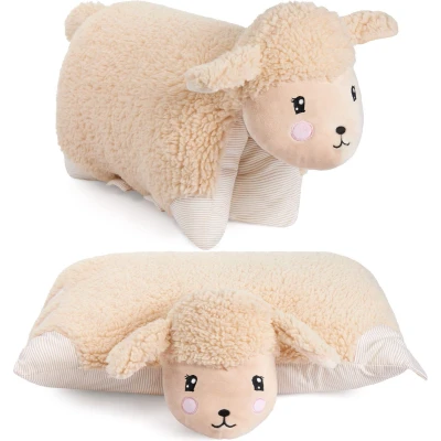 Afbeelding van BRUBAKER Knuffeldieren Kussen Schaap 2 in 1 Pluche Dier en Knuffelkussen 40 x 30 cm Decoratief Opvouwbaar Kinderkussen van met Klittenband Dierenkussen Speelgoed Bruin