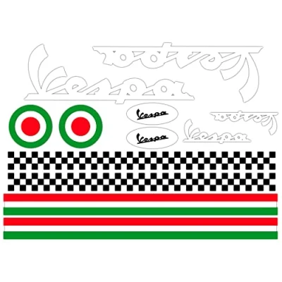 Afbeelding van GamesMonkey Stickers Helm Kit Vespa Wit Strepen Italië Helmet Vinyl Glanzend