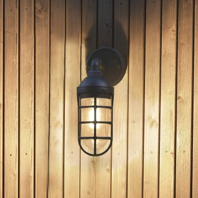 Afbeelding van Olbia buitenwandlamp, zwart, aluminium, hoogte 33 cm