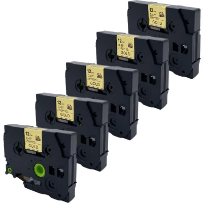 Afbeelding van DULA Brother Compatible label tape Tze 831 5 cassettes P Touch Zwart op goud 12mm x 8m