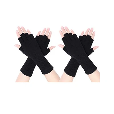 Afbeelding van 2 paar uniseks handschoenen halve vinger stretch gebreide winter, zwart.