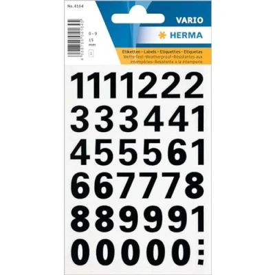 Afbeelding van Huismerk Herma 4164 Etiket met getallen 0 9 15mm Zwart Transparant 1 pakje velletje