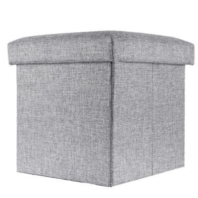 Afbeelding van Intirilife Opvouwbaar krukje 38x38x38 cm in FELS GREY Zitkubus met opbergruimte en deksel van stof holtes voetensteun opbergkist
