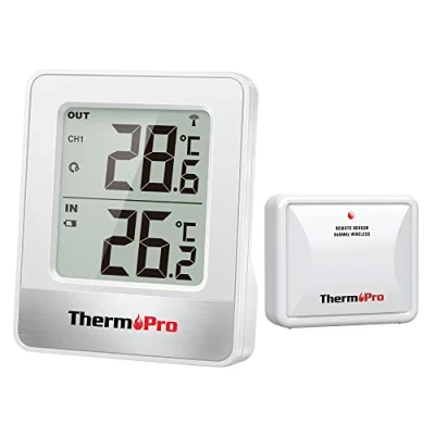 Afbeelding van ThermoPro TP200C Draadloze binnen en buitenthermometer, broeikasthermometer met temperatuursensor tot 150 m, buitenthermometer voor terras, tuin, kelder, huis