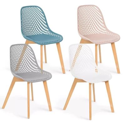 Image de Lot de 4 chaises MANDY mix color pastel rose, blanc, gris clair et bleu