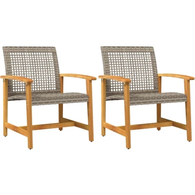 Afbeelding van Tuinstoelen 2 st poly rattan en acaciahout grijs