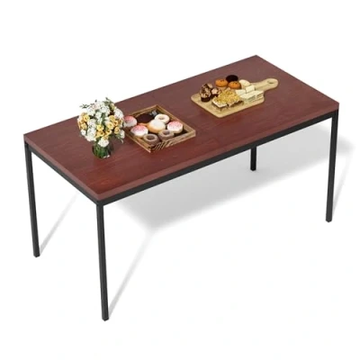 Afbeelding van FurnitureR table de salle à manger, cuisine en bois vintage, cadre métal, rectangulaire avec pieds réglables pour salon, 150 x 75 cm, bureau marron et