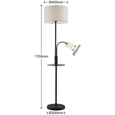 Afbeelding van Lindby vloerlamp 2lichts IJzer, textiel, dennenhout H: 170 cm E27 zwart, roomwit, donker hout