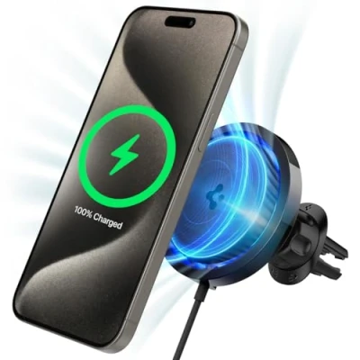 Afbeelding van Spigen OneTap Pro 3 Magnetische Ventilatierooster Telefoonhouder Auto Compatibel met MagSafe Draadloos Opladen 7.5W Cryomax Koelsysteem tegen Oververhitting Zwart