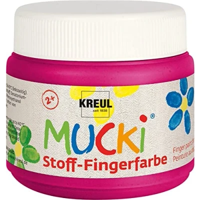 Afbeelding van KREUL 28109 Mucki vingerverf voor stof, 150 ml in roze, parabenenvrij, glutenvrij, lactosevrij en veganistisch, optimaal gebruik met vingers handen
