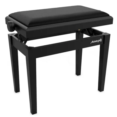 Image de Audibax KB600 Black Banquette pour piano ou clavier Banc pliable de grande résistance Réglable en hauteur 47,5 à 56,5 cm Tabouret rembourré Fabriqué bois