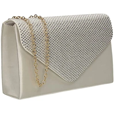 Afbeelding van SwankySwans Jodie Satijnen clutch met strass steentjes voor dames, Ivoor