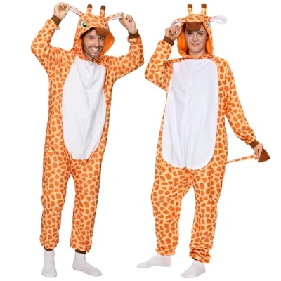 Afbeelding van Spooktacular Creations Uniseks luiaard kostuum voor volwassenen, pluche pyjama, pyjama dames en heren, Giraffe