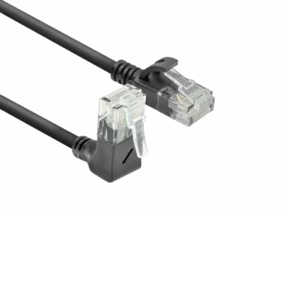 Afbeelding van ACT DC4900 U/UTP CAT6A LSZH Slimline Patchkabel RJ45 connectoren 90 haaks boven Zwart 50 cm
