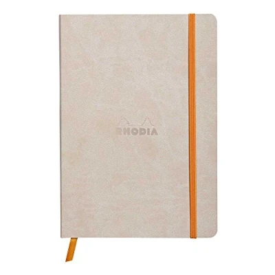 Afbeelding van RHODIA 117455C Notitieboek, zacht, beige, A5, gestippeld, 160 pagina&#039;s, licht papier, ivoorkleurig, 90 g/m², bladwijzers, elastische sluiting, kunstlederen omslag, collectie Rhodiarama