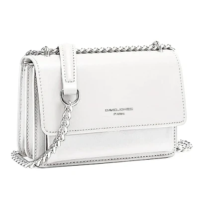 Afbeelding van David Jones, kleine schoudertas voor dames, mini telefoontasje van hard PU leer, handtas kettingen schouders, rechthoekige tas, avondtas, winkelen, stad, trend, Wit