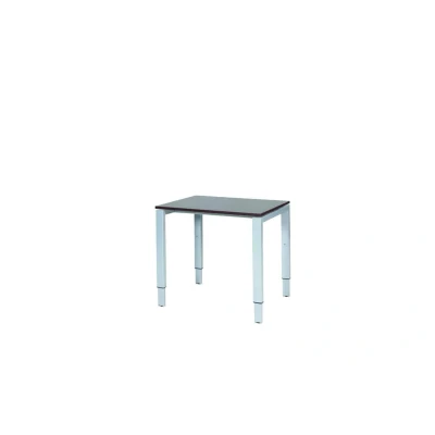 Afbeelding van Domino bureau, hoogte instelbaar (62 85cm) met 80x60cm &#039;zwevend&#039; logan eiken 25mm blad en aluminium (RAL9006) N poot frame.