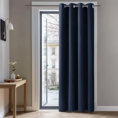 Afbeelding van Deconovo thermisch geïsoleerde verduisterende gordijnen, 132x214 CM (breedte x hoogte), gordijnen voor jongensslaapkamer, modern ontwerp met oogjes, marineblauw, 1delig