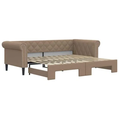 Afbeelding van vidaXL Slaapbank en onderschuifbed 90x200 cm kunstleer cappuccinokleur