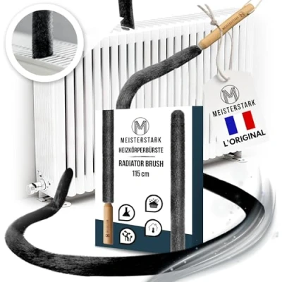 Afbeelding van l&#039;ORIGINAL Radiatorborstel, lang, 115 cm, borstel voor radiator, zonder krassen, plumeau radiator met flexibele en wasbare hoes, reinigingsborstel, aangename lucht (zwart)