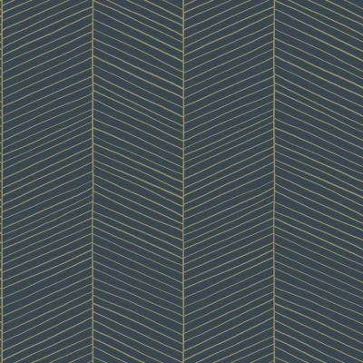Afbeelding van ESTAhome behang visgraat motief donkerblauw en goud 139452 0,53 x 10,05 m