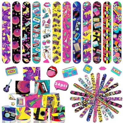 Afbeelding van Acuiwer 24 stuks slap armbanden voor kinderen, feestbenodigdheden, cadeau meisjes en jongens, verjaardag Kerstmis (retro, stuks)
