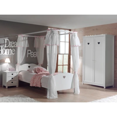 Afbeelding van LUCEVI Amori hemelbed + Lattenbodem Nachtkastje 2 Deurs Kleerkast Bedlinnen Wit 90x200 cm
