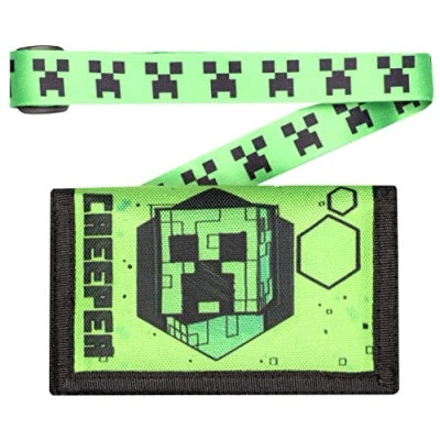 Afbeelding van Minecraft Portemonnee voor kinderen jongens/meisjes Geldportemonnee videogames groene creeper sleutelkoord geschenken Officieel product Minecraft, Groen,