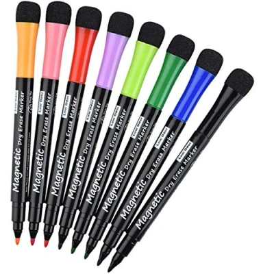 Afbeelding van Magnetische Dry Erase Markers, (8 Pack) Willingood Low Geur White Board Markers Whiteboard met Erasers voor Kids Leraar Supplies klaslokaal werk op wit bord, kalender, fijn punt